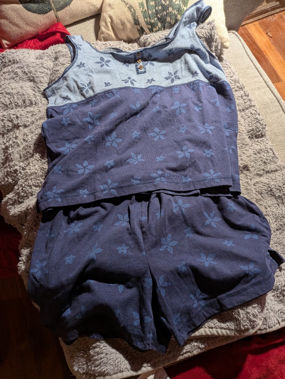 Sporto Light Blue Knit Tank Top with Navy Trim &Shorts. Two Piecesl